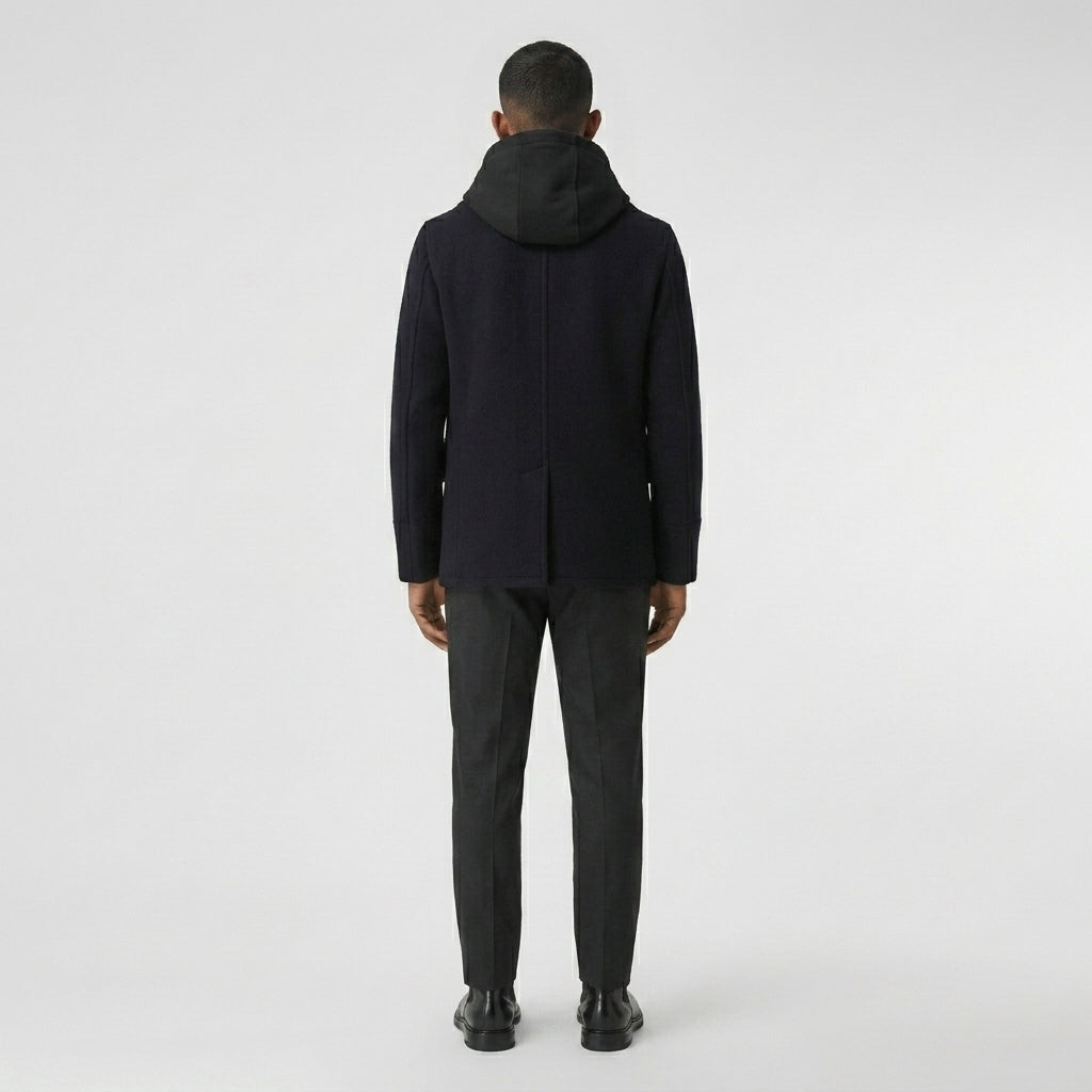 Men’s Dark Blue Wool Navy Peacoat – Classic Double Breasted Winter Coat