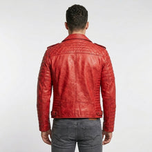 Load image into Gallery viewer, Men’s Red Lambskin Brando Biker Jacket – Slim Fit Moto Leather Coat
