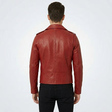 Laden Sie das Bild in den Galerie-Viewer, Men's Red Leather Biker Jacket - Bold, Stylish &amp; Real Leather
