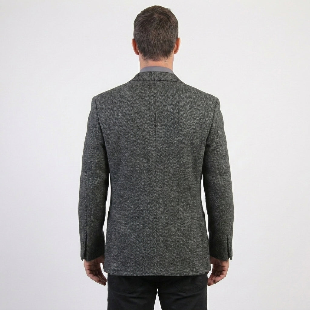 Men’s Gray Herringbone Wool Blazer – Classic Tailored Waverly Sport Coat
