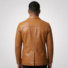 Load image into Gallery viewer, Men’s Tan Lambskin Leather Blazer – Classic Two-Button Tailored Sport Coat
