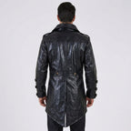 Men's Black Leather Steampunk Military Jacket