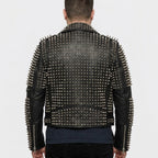 Men's Punk Metal Button Studded Leather Jacket
