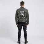 Men's Punk Metal Button Studded Leather Jacket