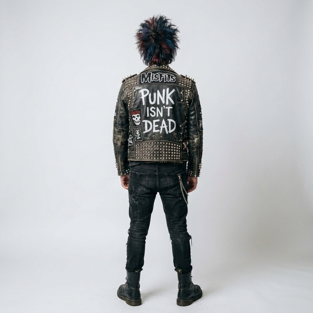 Mens Black Studded Punk Leather Jacket