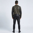 Men's Gold Studded Leather Biker Jacket In Black