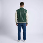 Men's Green & Cream Wool Leather Varsity Jacket