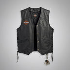Men’s Harley-Style Leather Biker Vest – Real Leather Club Cut Snap Button