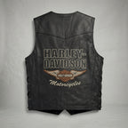 Men’s Harley-Style Leather Biker Vest – Real Leather Club Cut Snap Button