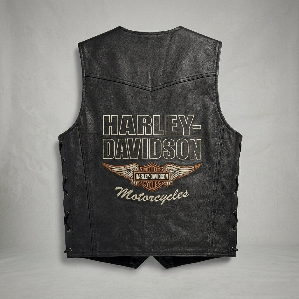 Men’s Harley-Style Leather Biker Vest – Real Leather Club Cut Snap Button