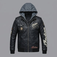 Load image into Gallery viewer, Men’s Indian-Style Leather Biker Jacket – Real Leather Hooded Moto Bomber
