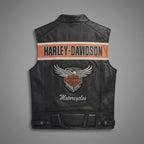 Men’s Harley-Style Leather Roadster Vest – Premium Black Top-Grain