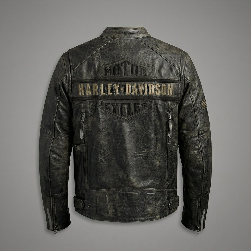 Herren Distressed Leder Bikerjacke – Harley Davidson Vintage Racing Moto Stil