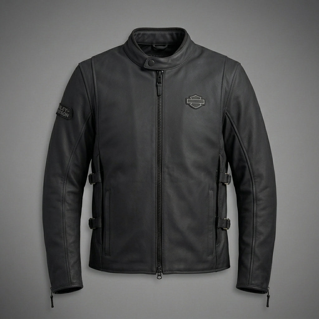 Herren-Bikerjacke aus mattem schwarzem Leder – verstellbare Schnalle im Moto-Stil