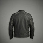 Men’s Matte Black Leather Biker Jacket – Adjustable Buckle Moto Style