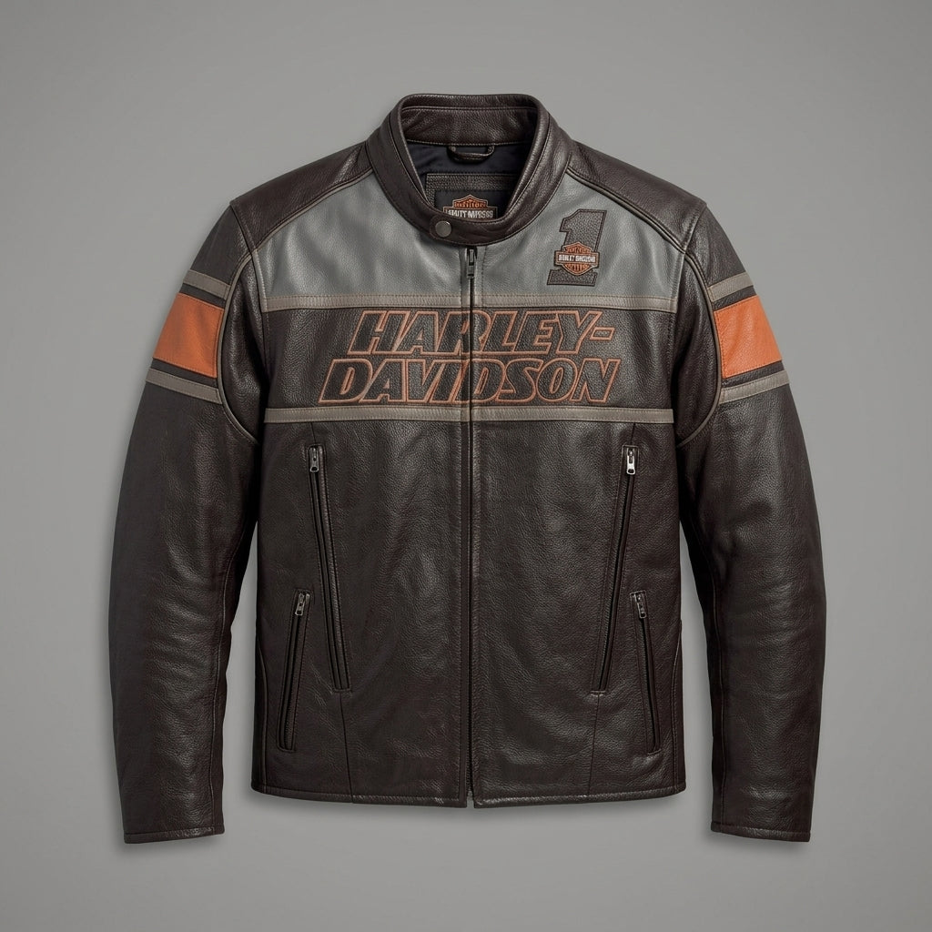 Heritage Racing Braune Leder Bikerjacke – Klassischer Harley Moto Stil