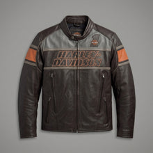 Load image into Gallery viewer, Heritage Racing Brown Leather Biker Jacket – Classic Harley Moto Style
