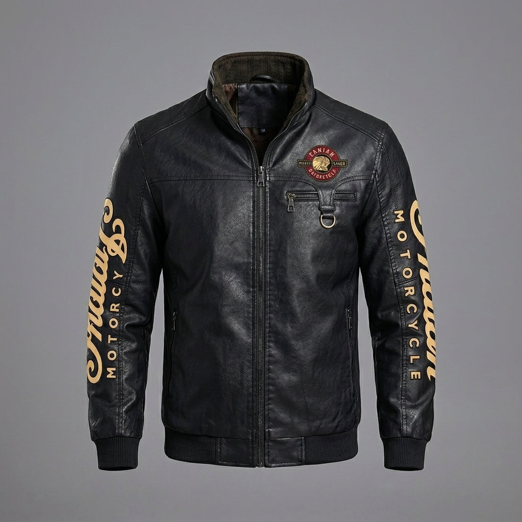 Herren Leder Racing Jacke im Indianer-Stil – Premium Schwarze Moto Bomberjacke