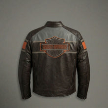Load image into Gallery viewer, Heritage Racing Brown Leather Biker Jacket – Classic Harley Moto Style

