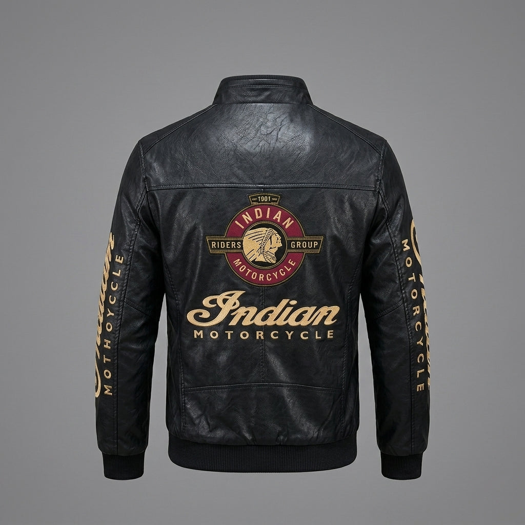 Herren Leder Racing Jacke im Indianer-Stil – Premium Schwarze Moto Bomberjacke