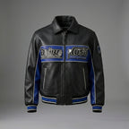 Men’s Black & Blue Leather Varsity Jacket – Premium Urban Bomber Style
