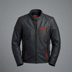 Men’s Matte Black Leather Biker Jacket – Red Stitch Harley Moto Style