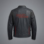 Men’s Matte Black Leather Biker Jacket – Red Stitch Harley Moto Style