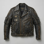 Herren-Leder-Rennjacke im Indianer-Stil – Rot-Schwarz-Motorrad-Bomberjacke