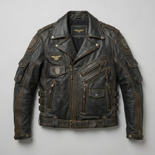 Laden Sie das Bild in den Galerie-Viewer, Herren-Leder-Rennjacke im Indianer-Stil – Rot-Schwarz-Motorrad-Bomberjacke
