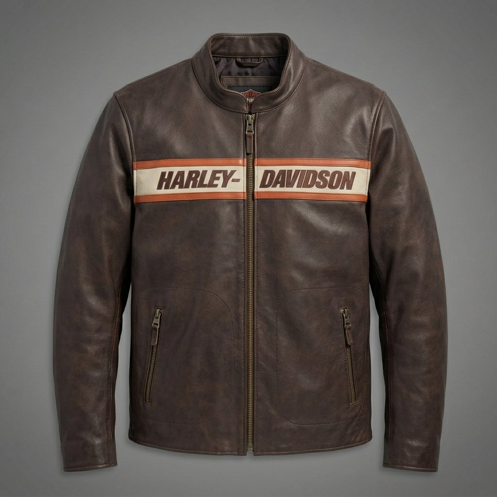 Harley Bikerlederjacke für Herren – Braun & Schwarz
