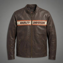 Laden Sie das Bild in den Galerie-Viewer, Harley Bikerlederjacke für Herren – Braun &amp; Schwarz
