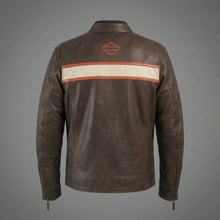Laden Sie das Bild in den Galerie-Viewer, Harley Bikerlederjacke für Herren – Braun &amp; Schwarz

