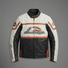 Load image into Gallery viewer, Men’s Limited Edition Leather Racing Jacket – Contrast Panel Moto Style
