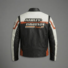 Load image into Gallery viewer, Men’s Limited Edition Leather Racing Jacket – Contrast Panel Moto Style
