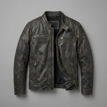 Laden Sie das Bild in den Galerie-Viewer, Herren Harley-Davidson Stil Heritage Geprägte Leder Bikerjacke
