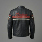 Herren Indian Motorcycle Style Vintage Bikerjacke aus Leder – Besticktes Skript-Logo