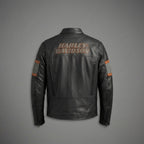 Herren Harley-Davidson Style Motorradjacke aus schwarzem Leder – Orange Script Edition