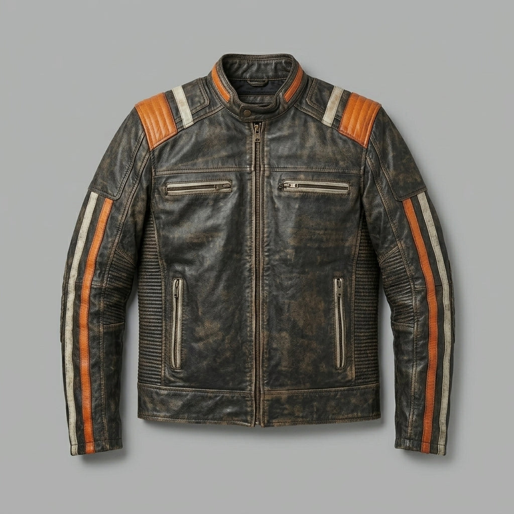 Herren-Lederjacke im Retro-Streifen-Design – Moto-Style in limitierter Auflage