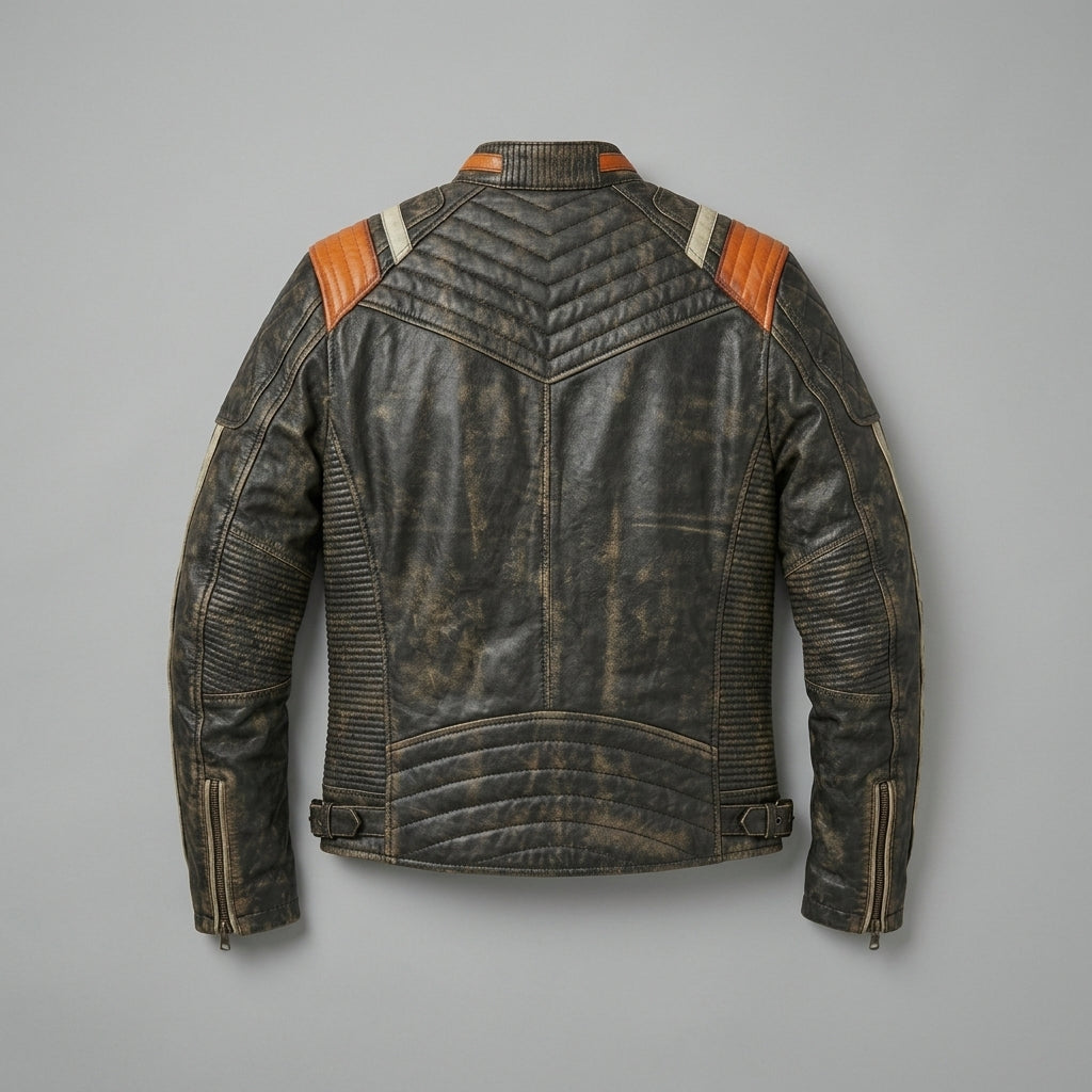Herren-Lederjacke im Retro-Streifen-Design – Moto-Style in limitierter Auflage