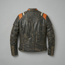 Load image into Gallery viewer, Men’s Retro Stripe Leather Riding Jacket – Limited Edition Moto Style

