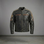 Herren Harley-Style Bikerjacke aus Distressed-Leder – Vintage Anthrazit Moto