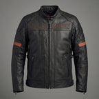 Men’s Harley-Style Black Leather Moto Jacket – Quilted Shoulder Detail