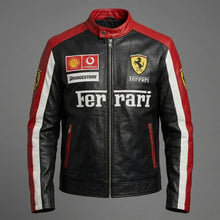 Load image into Gallery viewer, Men’s Black &amp; Grey Leather Moto Jacket – Racing Style Genuine Leather
