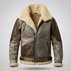 Men’s B-3 Leather Bomber Jacket – 100 Missions Aviation Shearling Flight Coat