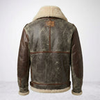 Men’s B-3 Leather Bomber Jacket – 100 Missions Aviation Shearling Flight Coat