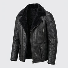 Laden Sie das Bild in den Galerie-Viewer, Men’s Black B3 Shearling Bomber Jacket – Premium Sheepskin Aviator Coat
