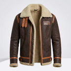 Men’s Brown B-3 Aviator Sheepskin Shearling Bomber Jacket – Premium Flight Coat