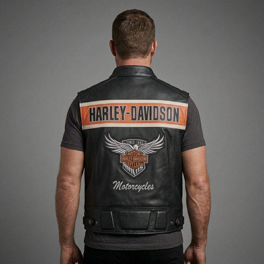 Men’s Harley-Style Leather Roadster Vest – Premium Black Top-Grain