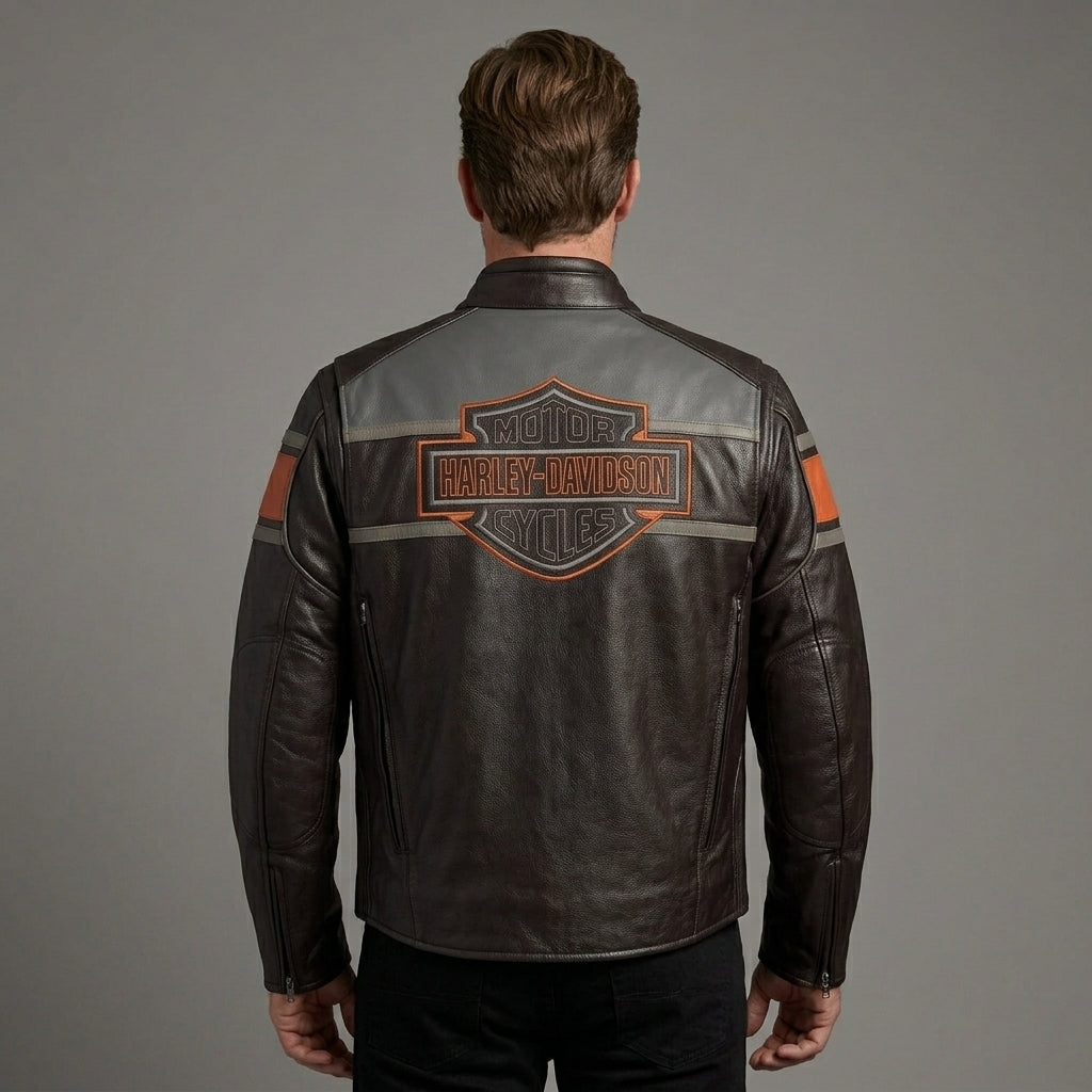 Heritage Racing Braune Leder Bikerjacke – Klassischer Harley Moto Stil