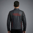 Men’s Matte Black Leather Biker Jacket – Red Stitch Harley Moto Style